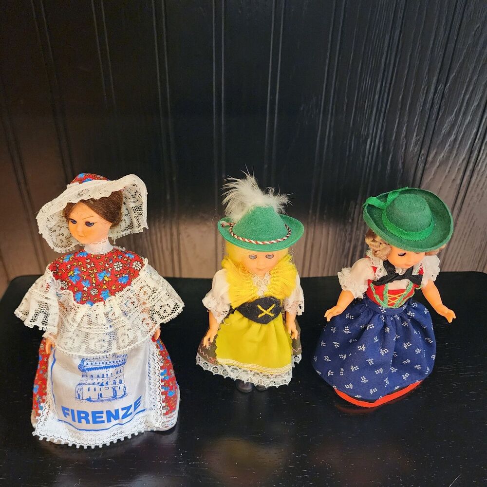 Lot of (3) German/Austrian/Italian Souvenir Dolls Two 6" & Tall One 7"